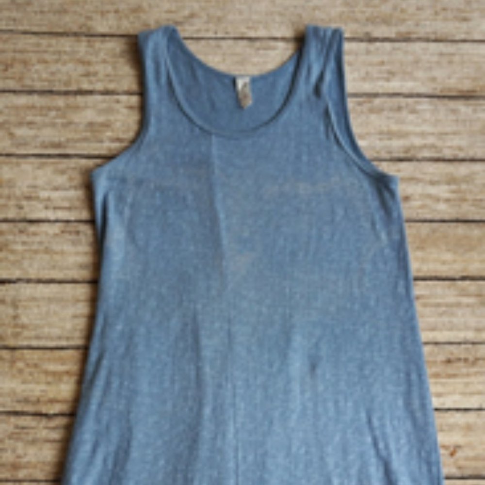 CHALET Long Sleeveless Knit Dress Slate Blue High Low Hem GUC Size L (10- 12)